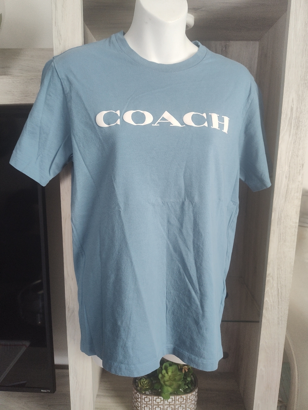 COACH Men's (Unisex) Classic Logo Tee in Dusty Blue SZ Small Good Condition